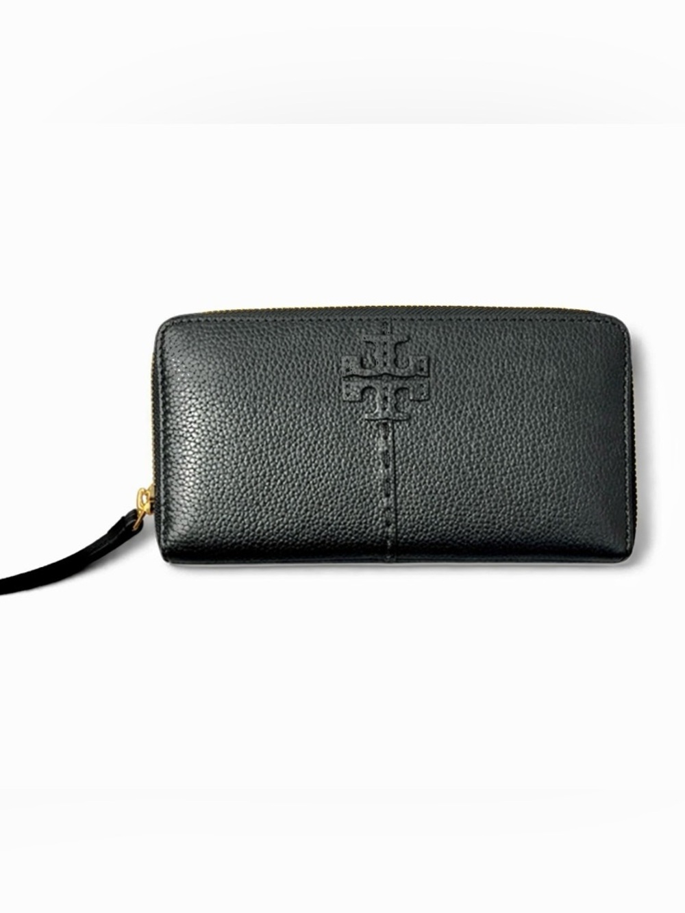 TORY BURCH McGraw Black Wallet Pebble Leather Zip Continental, NWT